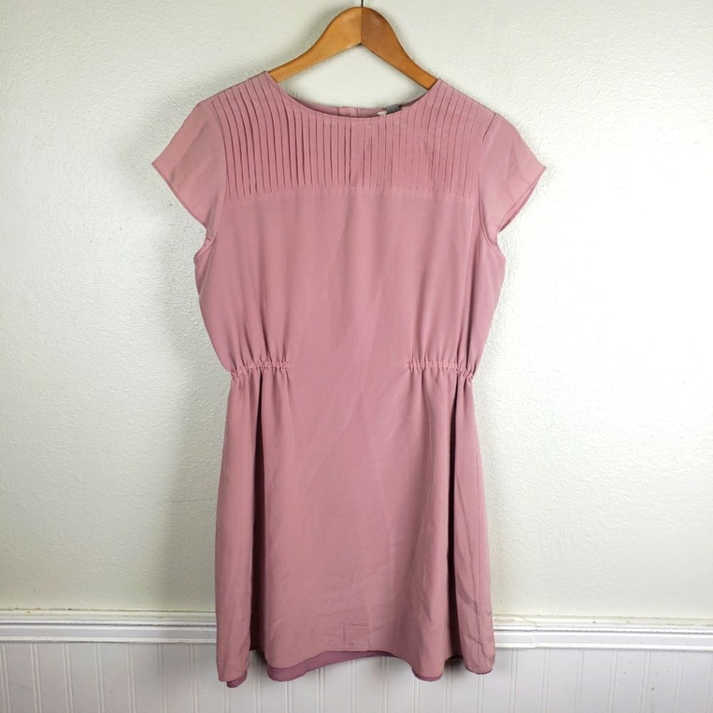 Women's Fossil Fanned Button Lilac Mauve Short Elegant Silk Dress Size Small